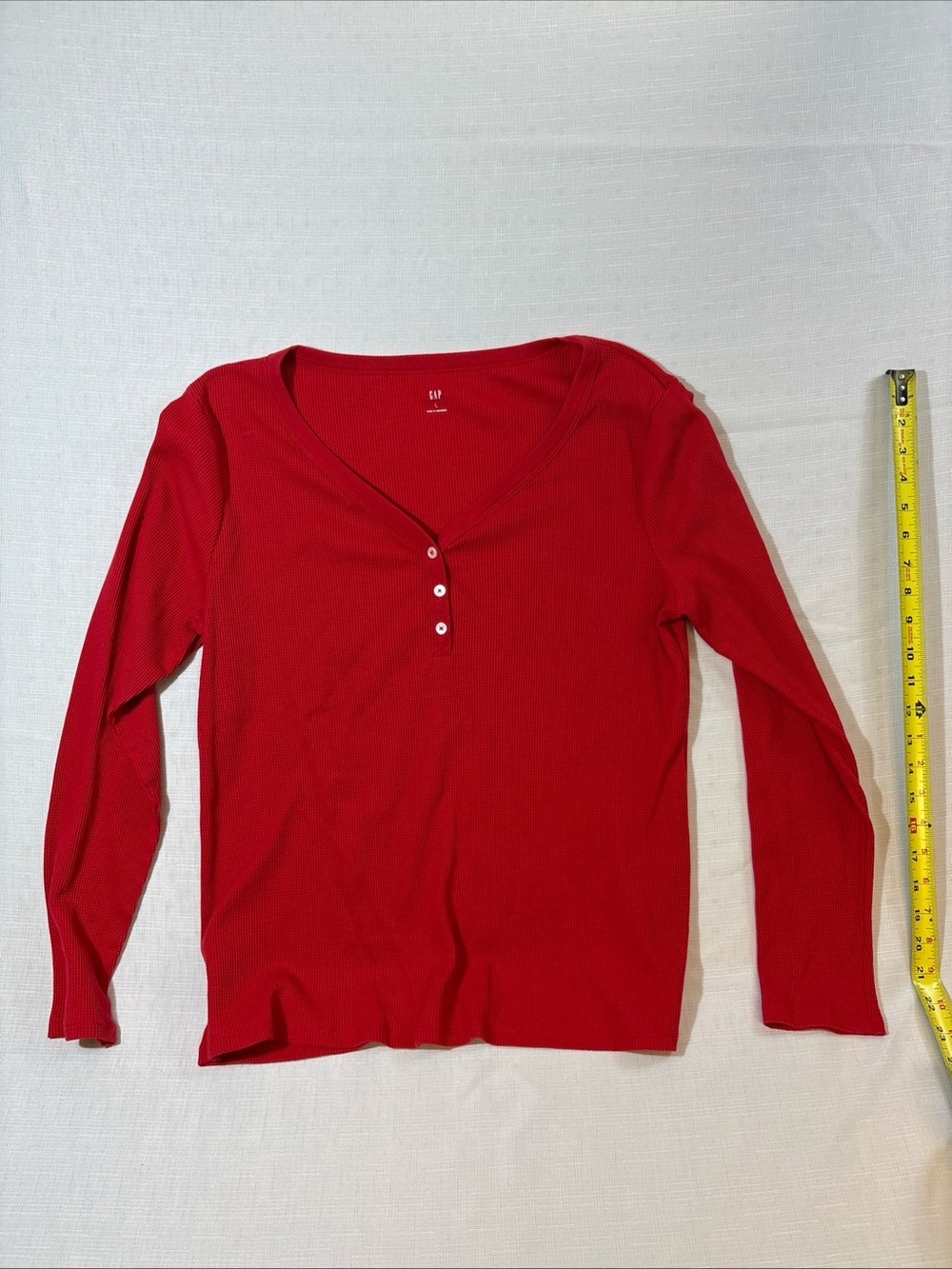 GAP Women's Red Long-Sleeve Henley Top with Three-Button Placket